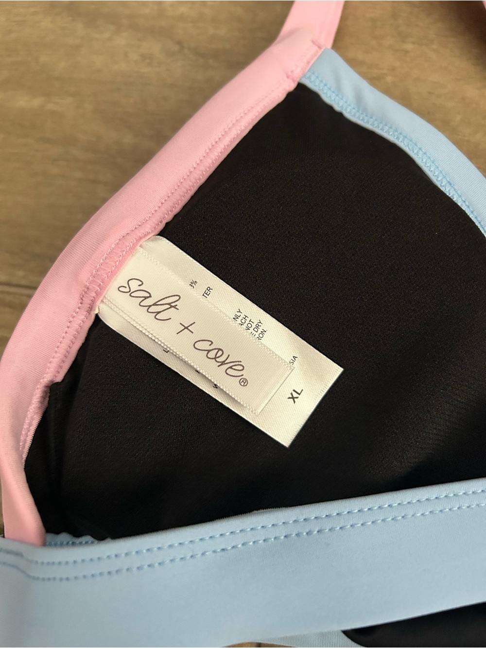 Salt + Cove Black Triangle Bikini Top with Pink & Light Blue Trim - Picture 4 of 4